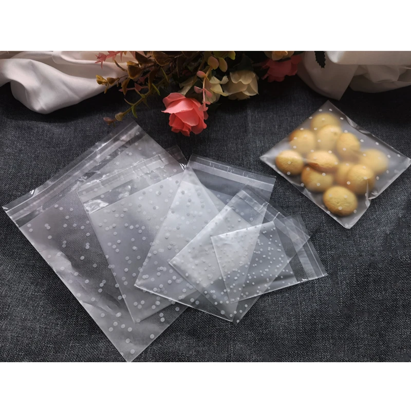 100pcs/lot Translucent dots Plastic cookie packaging bags cupcake wrapper self adhesive bags Birthday Party Wedding decorations