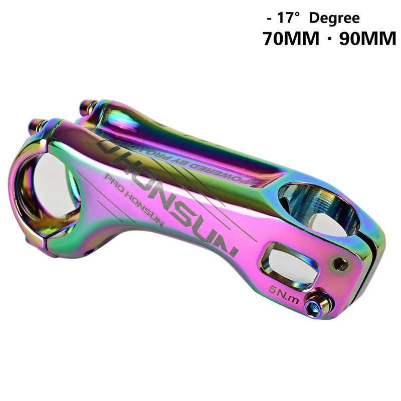 

70mm 90mm Colorful Bicycle Stem High-Strength Lightweight Stem -17 Degree Mountain Road Bike Stem MTB XC AM DH Rainbow Bike Stem