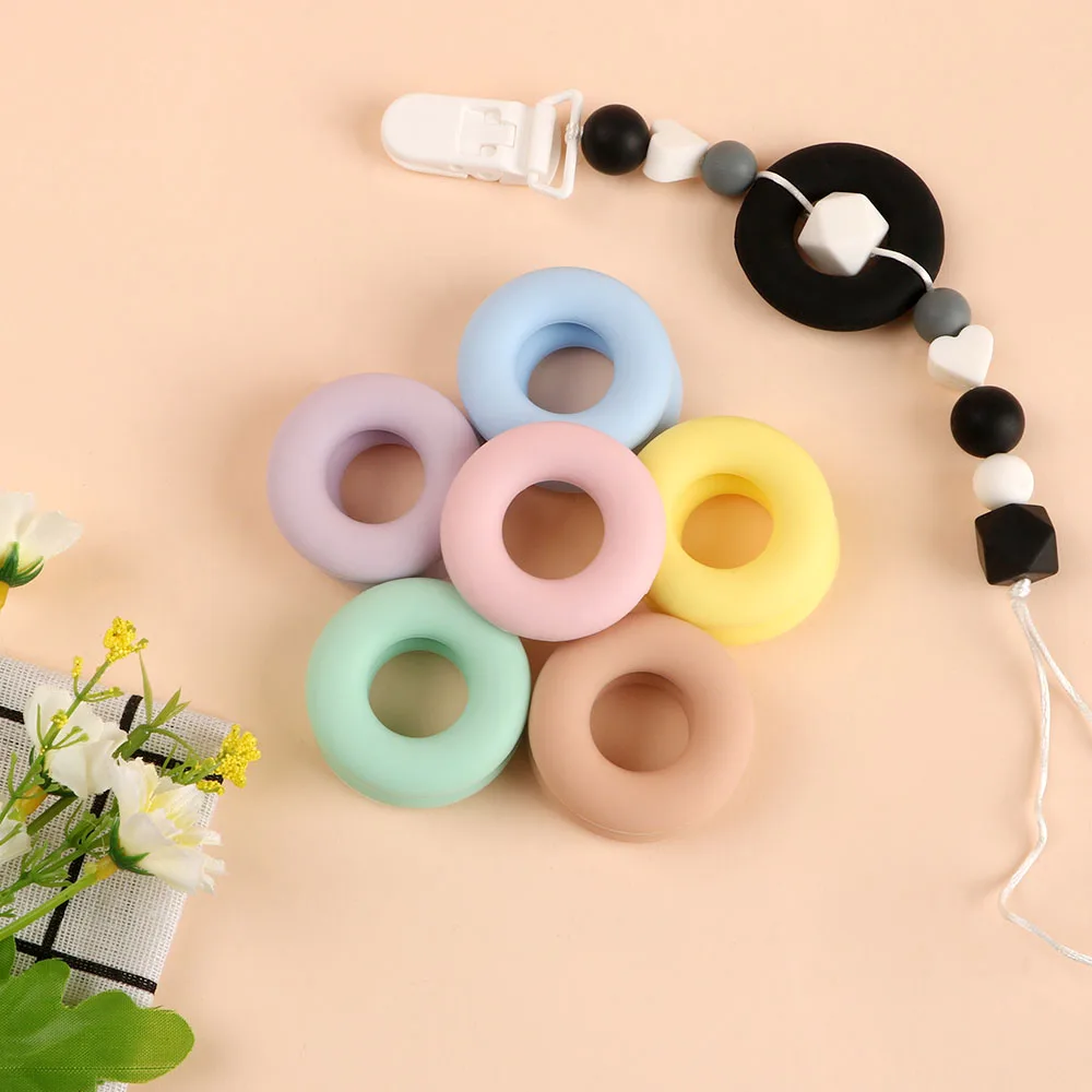 Kovict 5Pcs Donuts Silicone Beads Round Kids Ring 43mm Food Grade Pendants DIY Necklace Beads For Jewelry Making Bulk Products