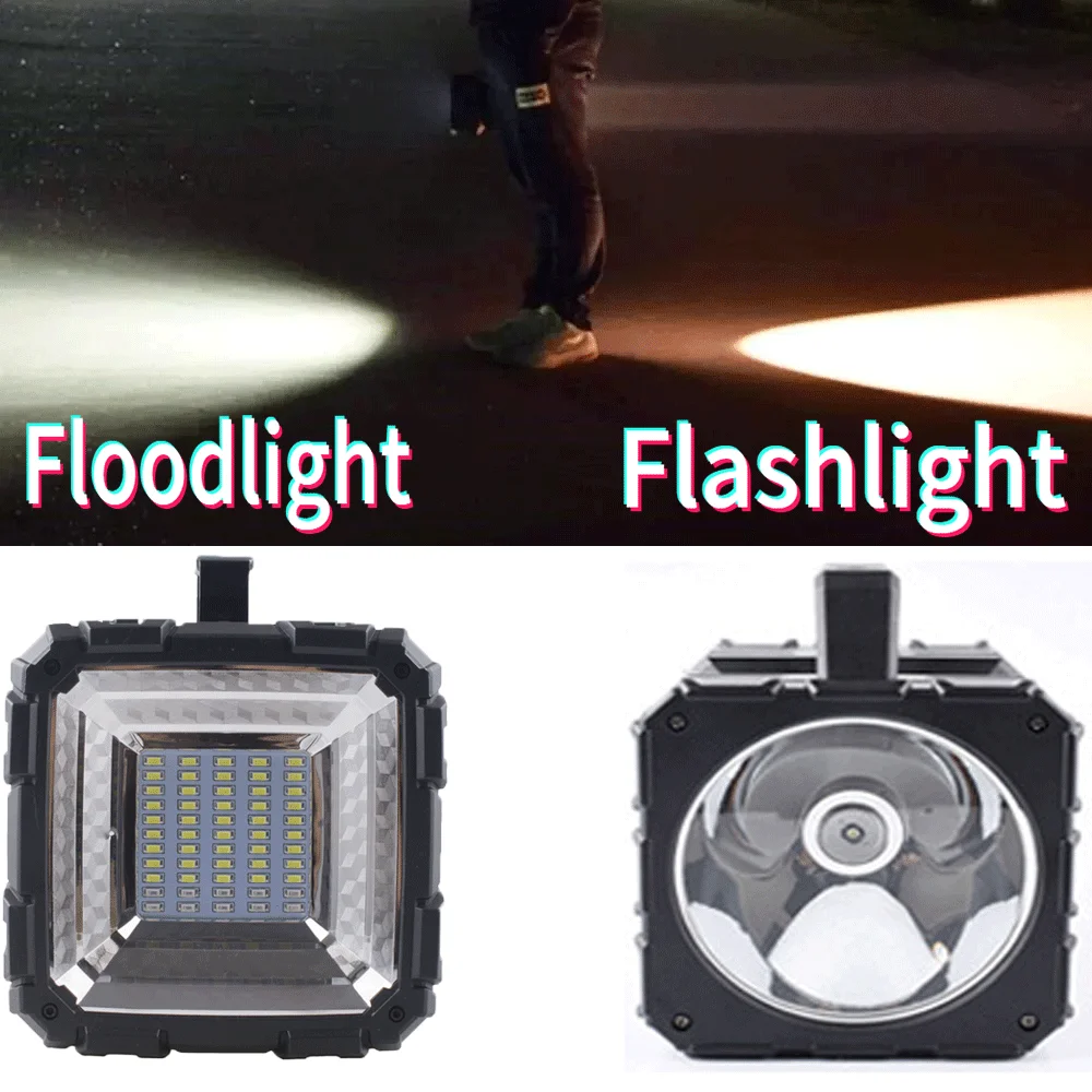 Double Head Searchlight Led Floodlight Portable Rechargeable Flashlight Dual Head Super Bright Xhp70 Waterproof Camp Spotlight