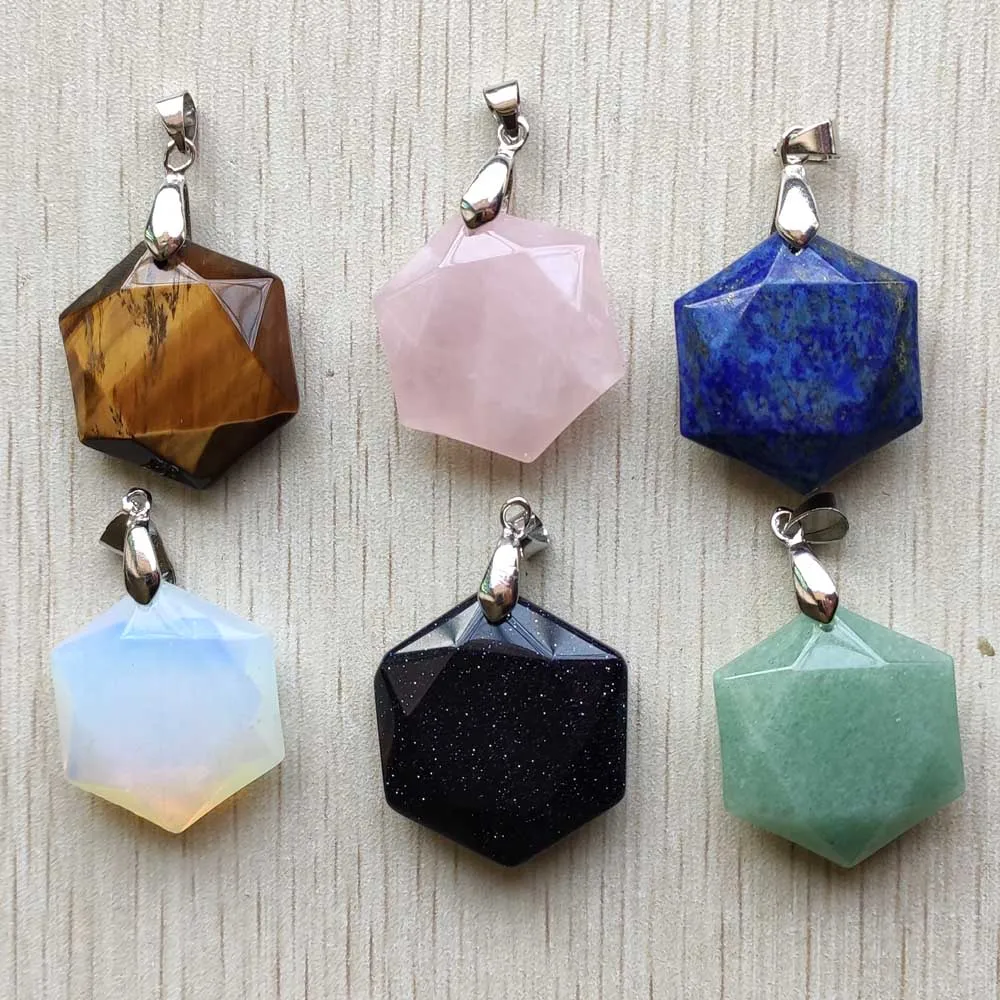 

Mix natural quartz stone Faceted hexagon pendants for diy Necklace Jewelry accessories making Wholesale 6pcs/lot free shipping