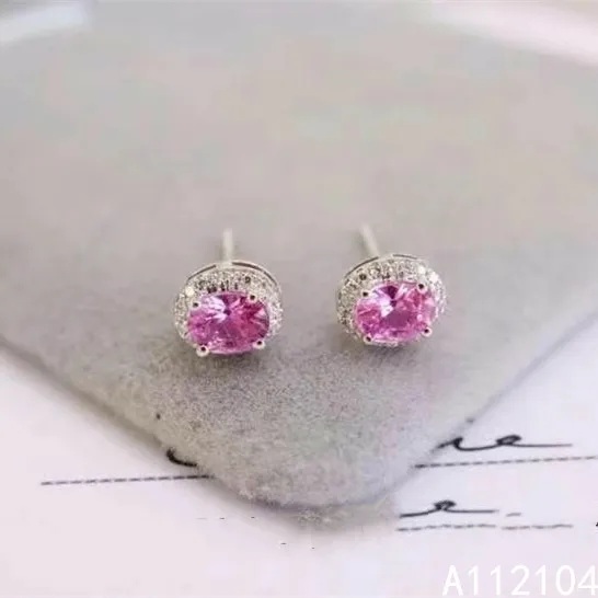 

KJJEAXCMY fine jewelry 925 sterling silver inlaid natural pink sapphire women fresh small elegant gem ear studs earrings support