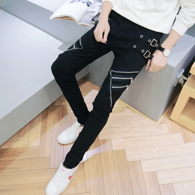 New Summer Harajuku Casual Mens Pants Casual Black Punk Slim Fit Skinny Pants Zippers Motor Biker Male Trousers Pantalon Hombre