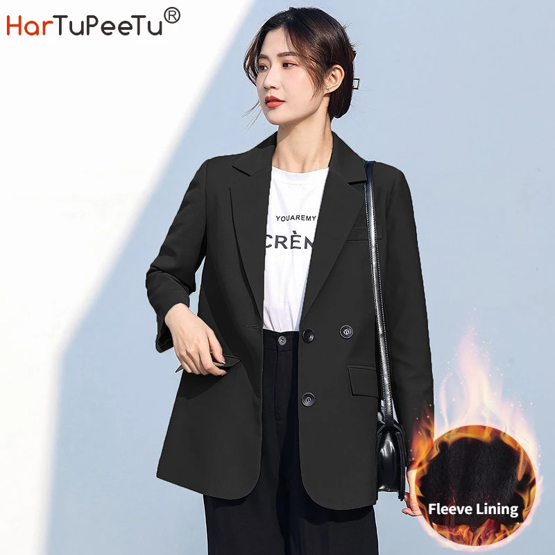 

Women Chic Office Lady Fleeve Jacket Double Breasted Blazer Black Khaki Coat Fashion Long Sleeve Female Outerwear Stylish Tops