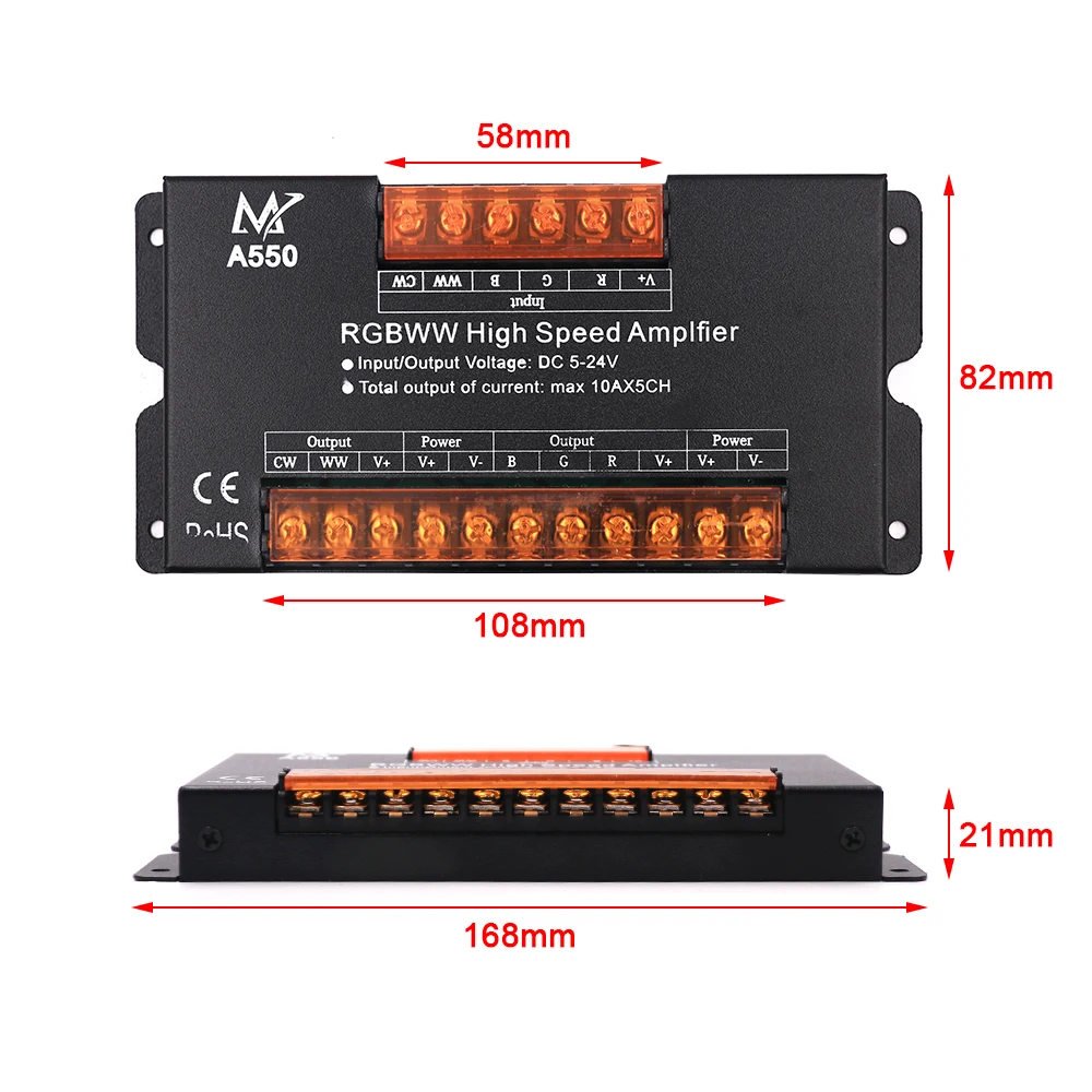 Power Signal Amplifier Data Signal Repeater RGB+CCT 50A High Speed 5CH Channels for 5V 12V 24V 5050 RGBW RGBWW LED Strip Light