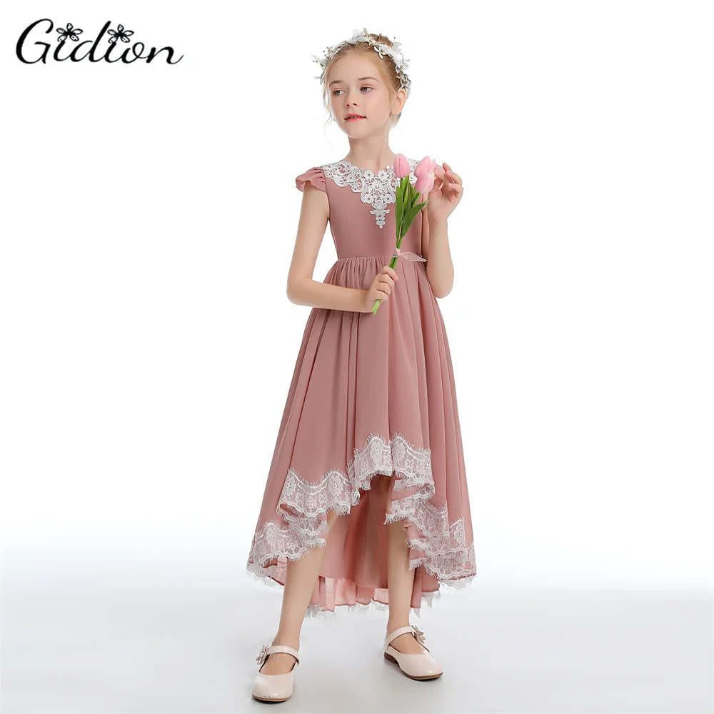 Boho Asymmetrical Chiffon Flower Girl Dress For Wedding Junior Bridesmaid Pageant Ball Evening Gown Graduation Prom Show Event