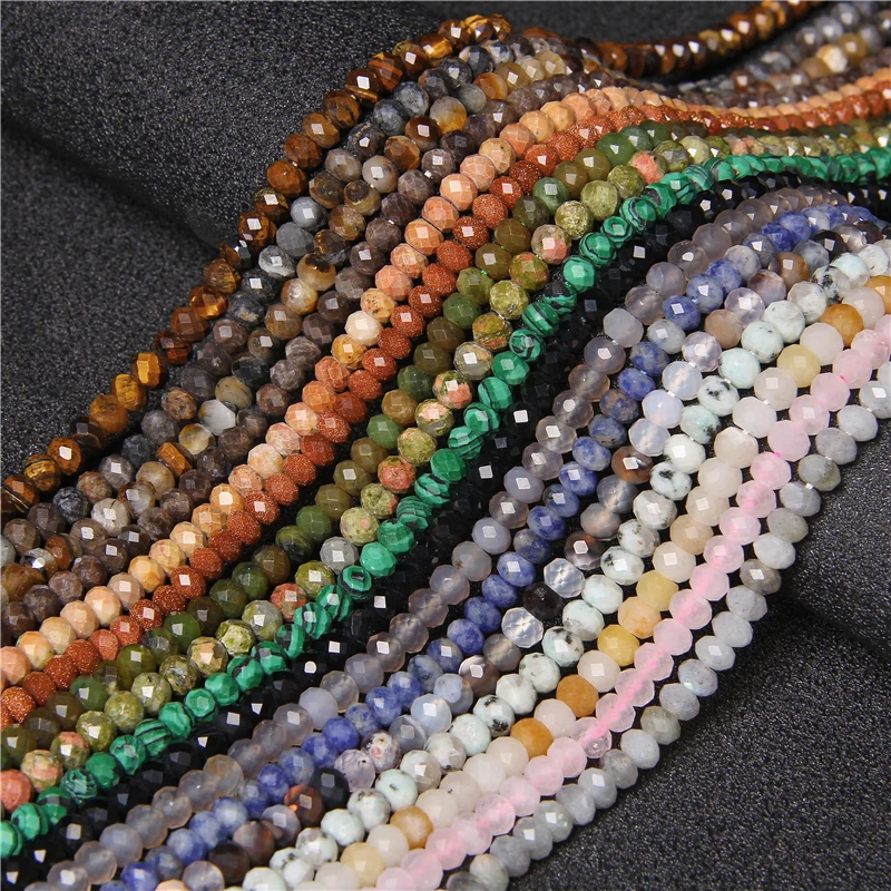 4x6mm Faceted Natural Stone Agates Tiger Eye Amazonite Crystal Beads Rondelle Loose Beads For Jewelry Making Charm DIY Bracelet