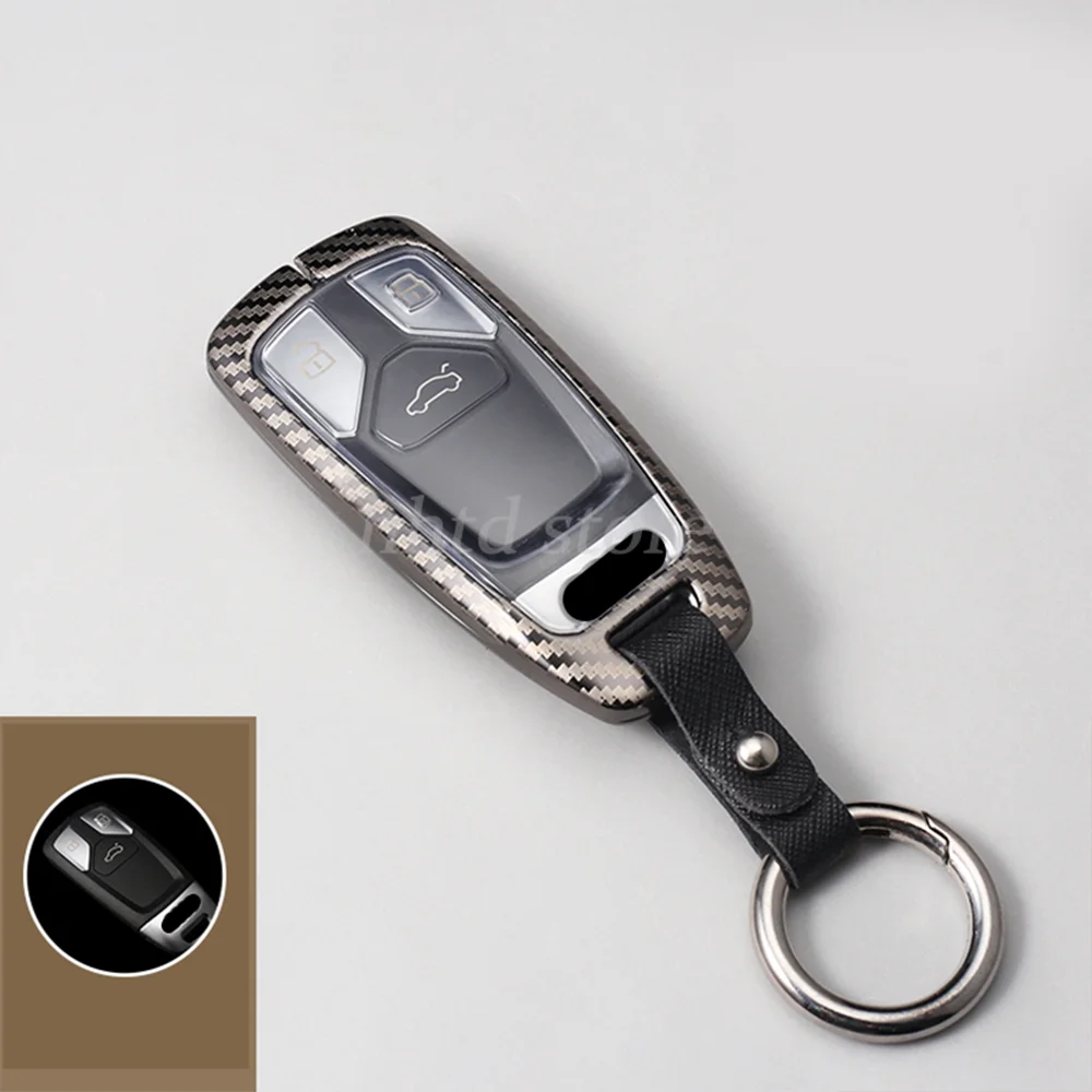 

Carbon Texture Metal Remote Start Car Key Shell Cover Case Protector Holder Auto Accessories For Audi Q7 TTS A4L A3 A6L QT S5 S7