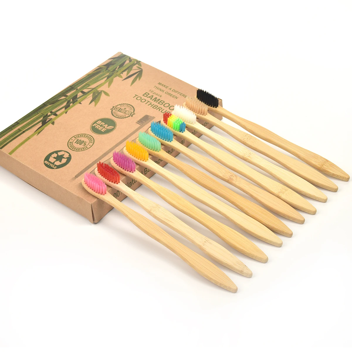 Cepillo de dientes de bambú ecológico para adultos, cepillo de dientes de madera con punta de cerdas suaves, Color mezclado, cuidado bucal, nuevo