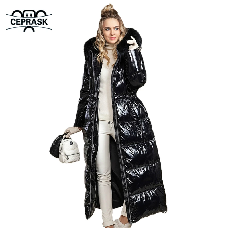 

CEPRASK 2023 New Fashion Winter Coat Women X-Long High Quality Thick Cotton Parkas Hooded Outerwear Warm Faux Fur Woman Jacket