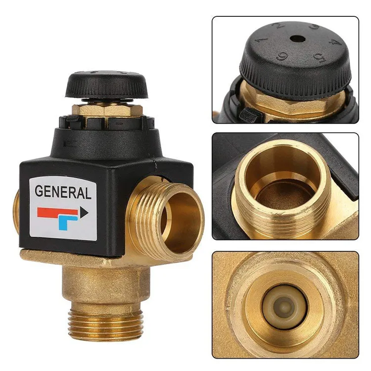 1 Pcs 3 Way External Thread Brass Thermostatic Mixing Valve Solar Water Heater Thermostatic Valve