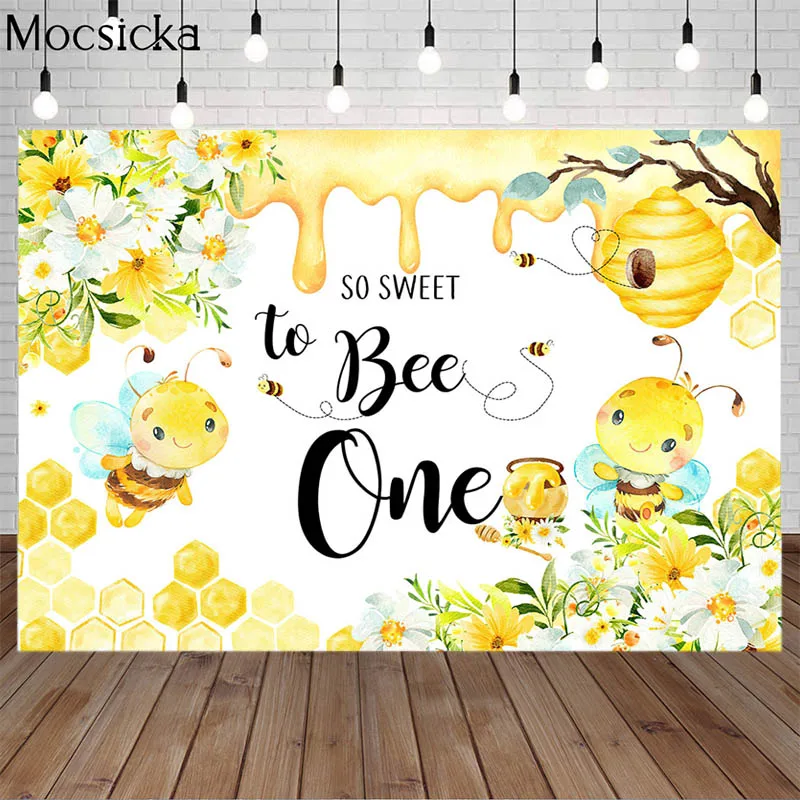 

So Sweet To Bee Newborn Photocall Backdrop Sweet Honey Honeycomb Flowers Child Birthday Party Decoration Banner Photo Background