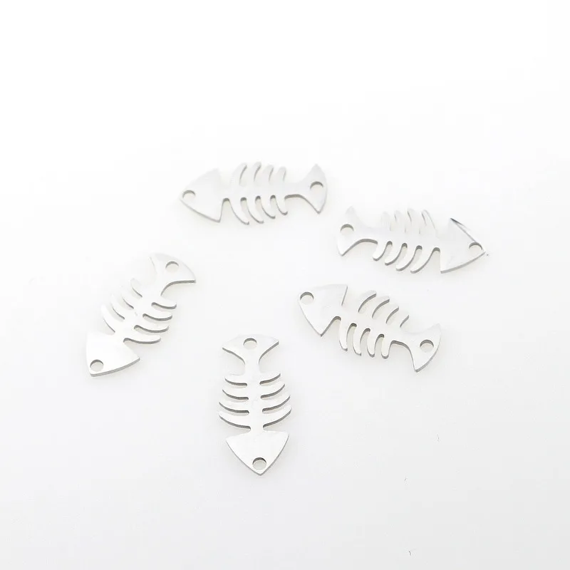 Aivlo 5pcs/lot Stainless Steel  Fishbone Pendants Charm for Jewelry Making Gold Color Fish Bone Pendants Charm Fish Bone