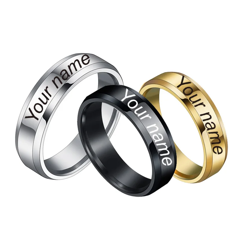 Customized Rings Engraved With Your Name Logo Text Signature Handwriting Men Lady Unisex Stainless Steel Titanium Ring