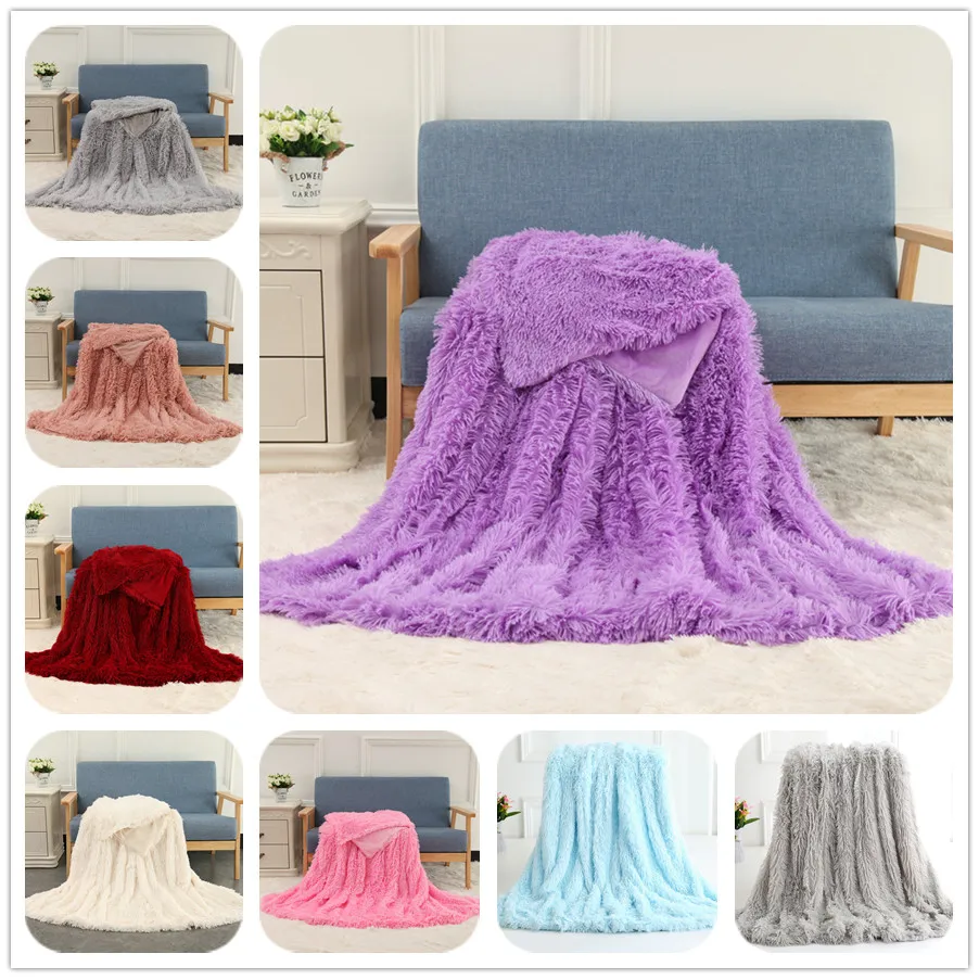 

handmade warm keeping long hair plush bedding blanket celebrity populat throw blanket