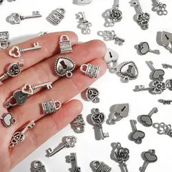 20-30pcs Vintage Silver Color Hollow Small Heart Key Lock Charms Pendants For Jewelry Making Diy Earring Necklace Bracelet