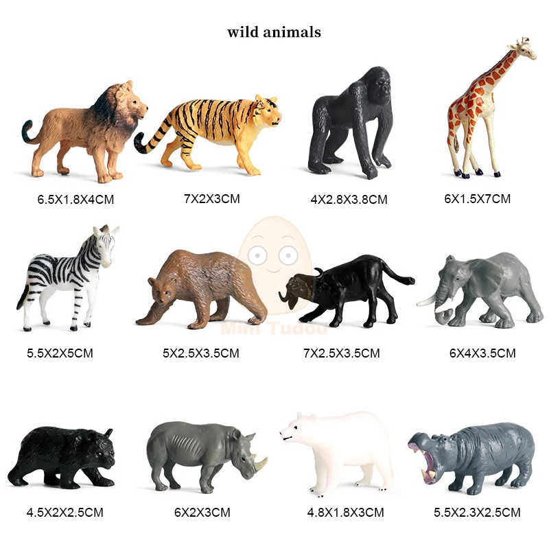 12PCS 시뮬레이션 가금류 야생 동물 모델 장난감 미니 사자 호랑이 치킨 PVC 피규어 인형 Congnize 컬렉션 장난감 어린이를위한