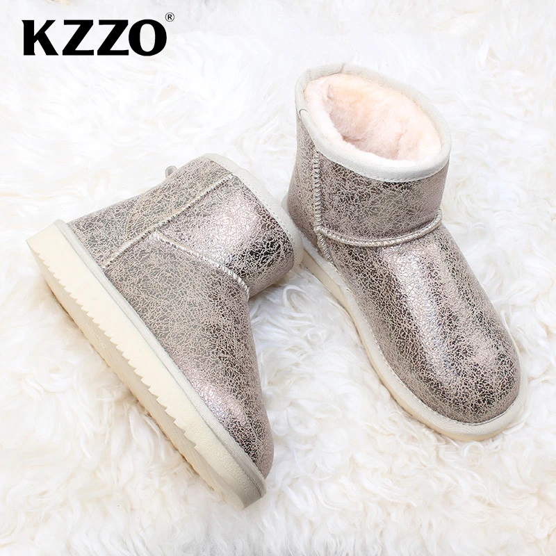 KZZO Australia Classic Waterproof Genuine Leather Ankle Snow Boots For Women 100% Natural Wool Lined Winter Warm Shoes Non-slip