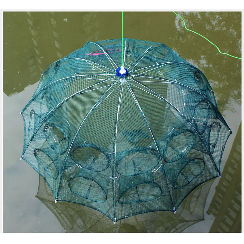 Strengthened 4-20 Holes Automatic Fishing Net Shrimp Cage Nylon Foldable Crab Fish Trap Cast Nets Cast Folding Fishing Network