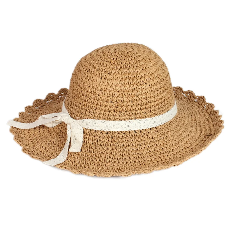 Wholesale Fashion Summer Handmade Wave Beach Hat Foldable Plain Wide Brim Lady Sunshade Straw Bucket Hats Spring Summer Autumn