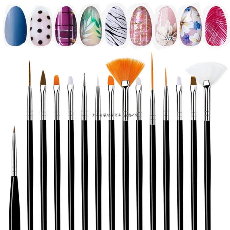 

New 15Pcs Plastic Handle Nail Brush Set Design Gel Polish Painting Drawing Acrylic Gel Nail Brushes For Nails Art Manicure Tools