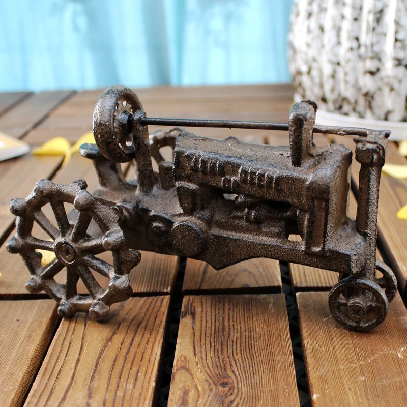 Antique Rustic Cast Iron Tractor Figurines Farm House Accents Home Tabletop Handmade Classic Tractor Model Small Iron Decoration