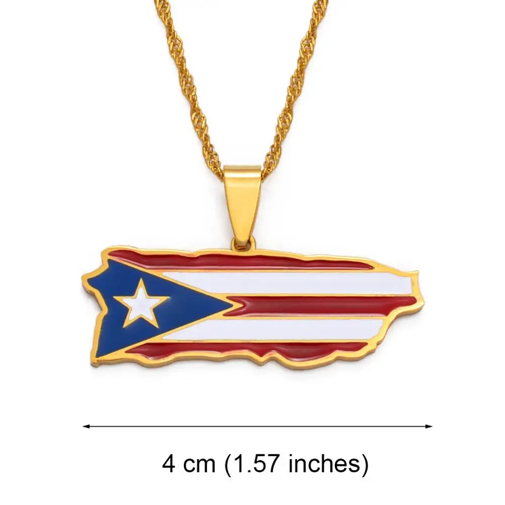 Anniyo Puerto Rico Map and Colored Flag Pendant Necklaces Gold Color PR Puerto Ricans Jewelry #136721