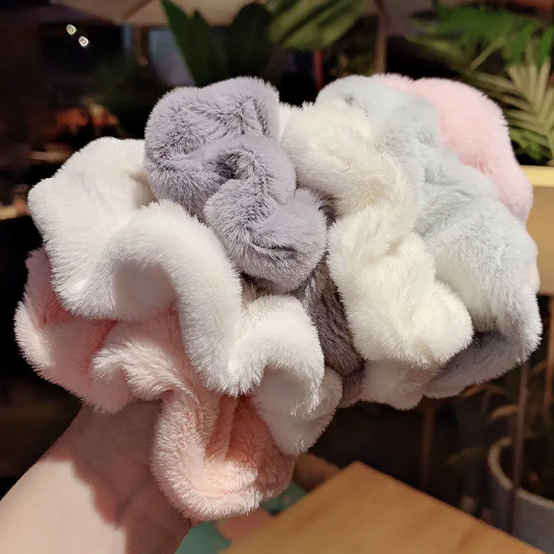 Furry Wool Soft Hair Scrunchies Plush Elastic Hair Band Women Girls Ponytail Holder Casual Rubber Band Headwear Hair Accessories