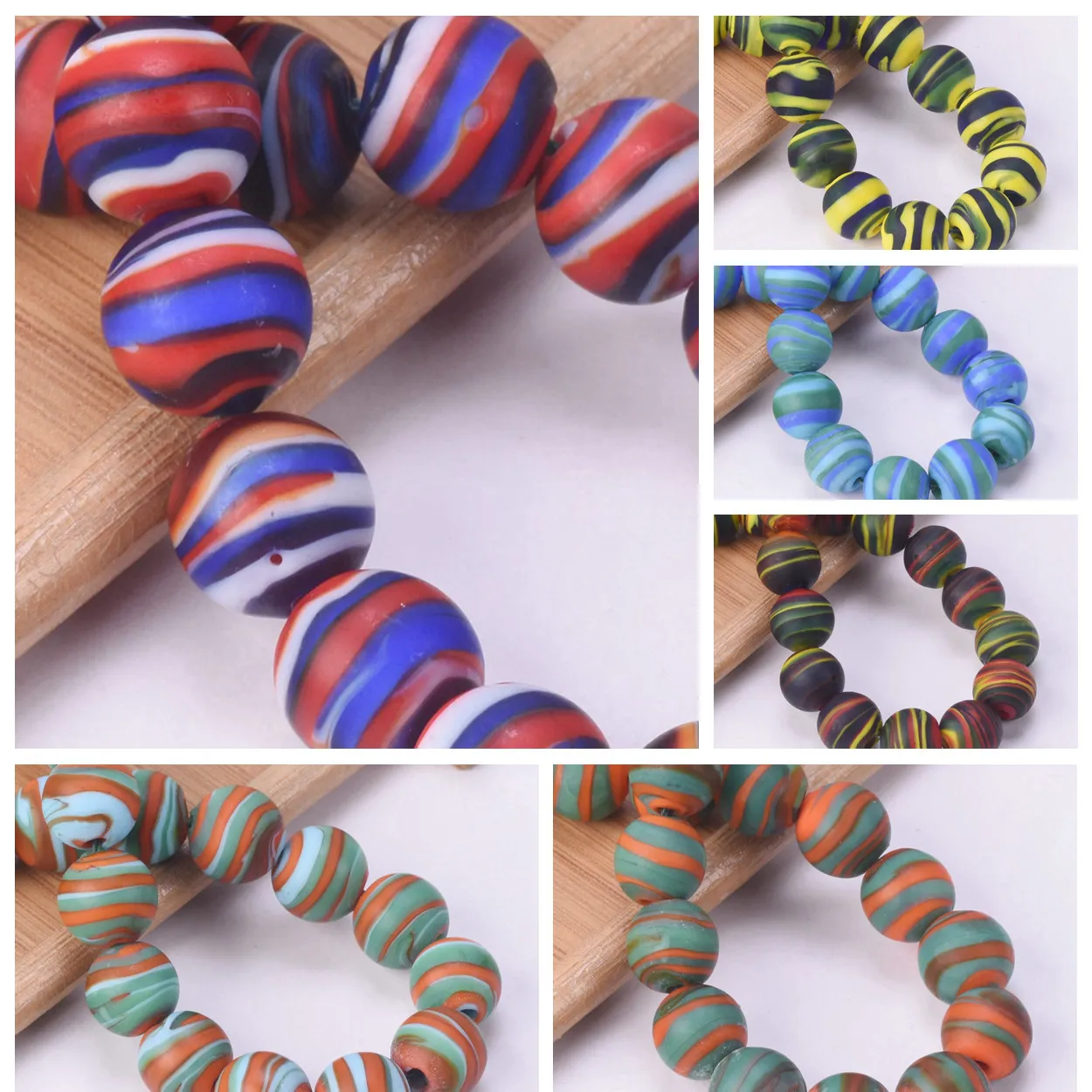 

Round 12mm Strips Matte Lampwork Glass Handmade Loose Beads For Jewelry Making Accessories DIY Crafts Findings Supplies Bead