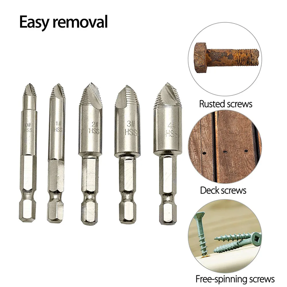 Hi-Spec 5 peças conjunto extrator de parafuso quebrado removedor de parafuso danificado conjunto de broca HSS para metal