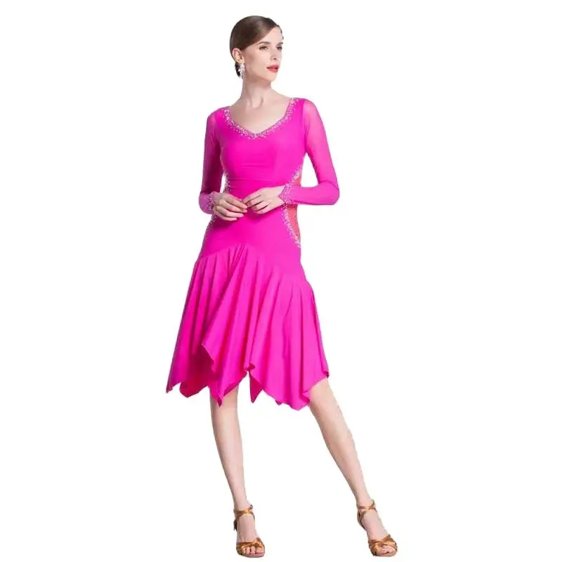 LP-1805 High Quality Cheap Women Girls Ballroom Latin Practice Wear Hot Sale Hot Pink Dance Latin Practice Dress For Party