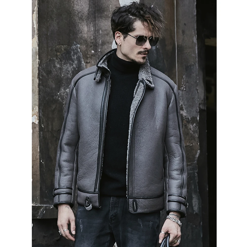 

2019 New Mens Sheepskin Coat B3 Shearling Jacket Business Casual Leather Jacket Mens Short Fur Coat Winter Coats