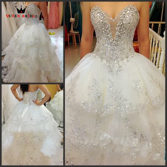 100% Real Photos Luxury Ball Gown Fluffy Wedding Dresses Plus Size Tulle Lace Crystal Diamond Wedding Gowns 2024 Customize SV07