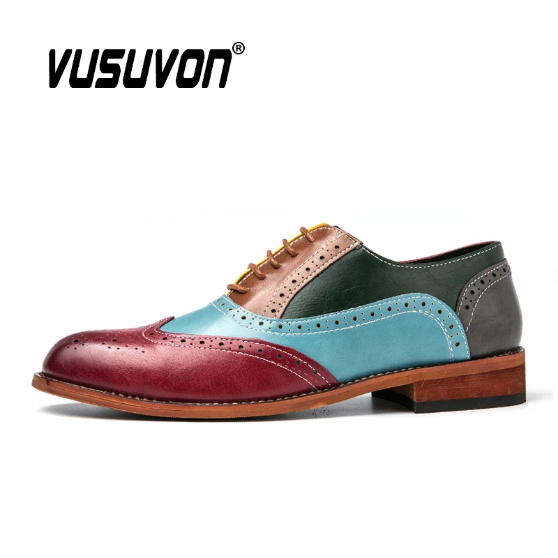 Casual Leather Shoes Spring Autumn Fashion Colorful Men Oxford Brogue Shoes Comfortable Men Loafers Plus Size 38-48