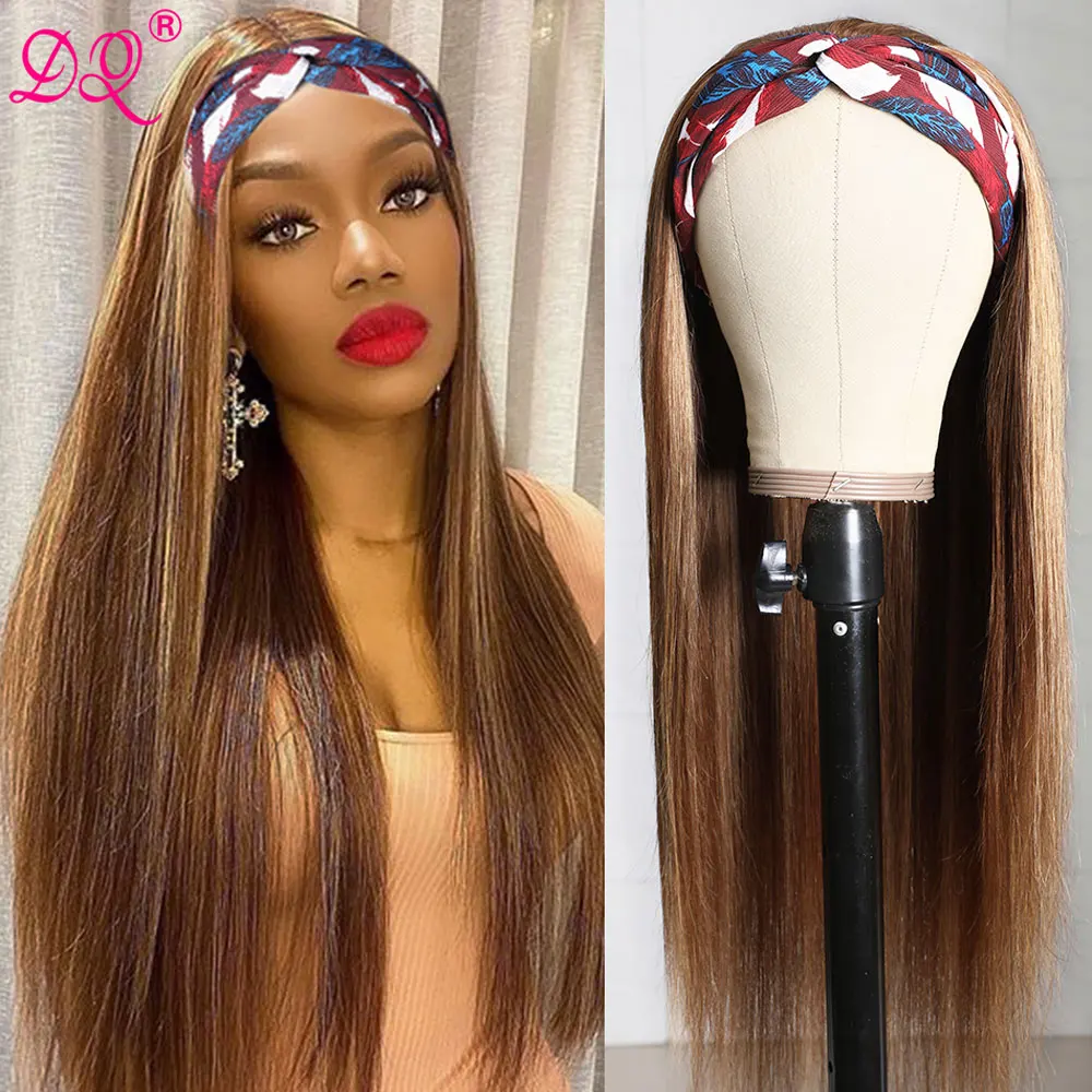 

DQ Straight Highlight Headband Wig Synthetic Wig Mixed Brown Ombre Honey Blonde Daily Party Cosplay Lolita Wigs for Women P4/30