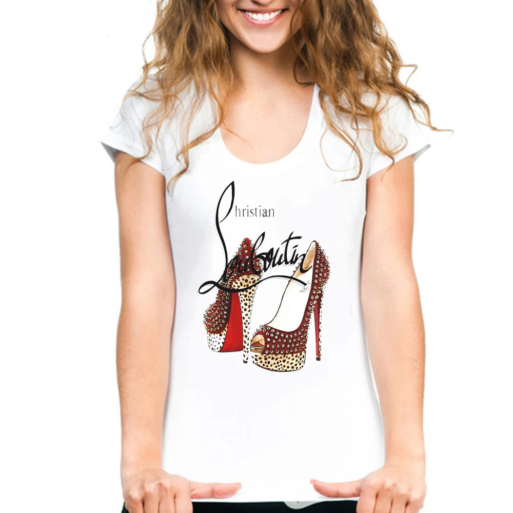 Camiseta de verano para mujer, zapatos de mujer Sexy, perfumado Floral, vacaciones, camisetas informales, regalo para niñas, camiseta de tacón alto