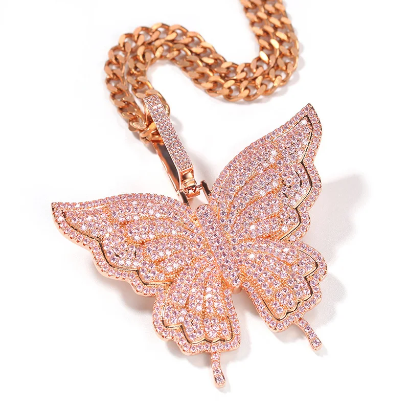 

Hip Hop Micro Paved AAA Cubic Zirconia Bling Iced Out Butterfly Pendants Necklaces for Men Women Unisex Rapper Jewelry