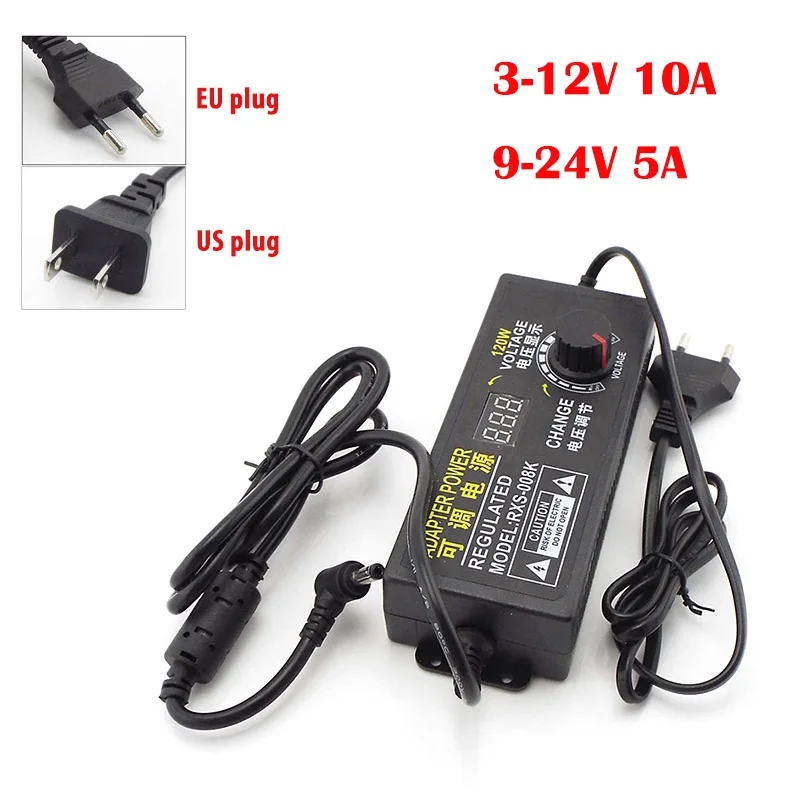 

Adjustable Display Screen 3V-12V 10A 9V-24V 5A AC to DC Universal Adapter Power Supply 5.5*2.5mm/5.5*2.1mm EU/US plug 100V-240V