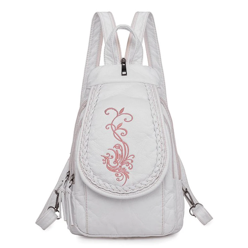 KMFFLY Hot Weiß Frauen Rucksack Weibliche Gewaschen Weichen Leder Rucksäcke Damen Sac A Dos Schule Taschen für Mädchen Reisen Zurück Pack rucksäcke 3