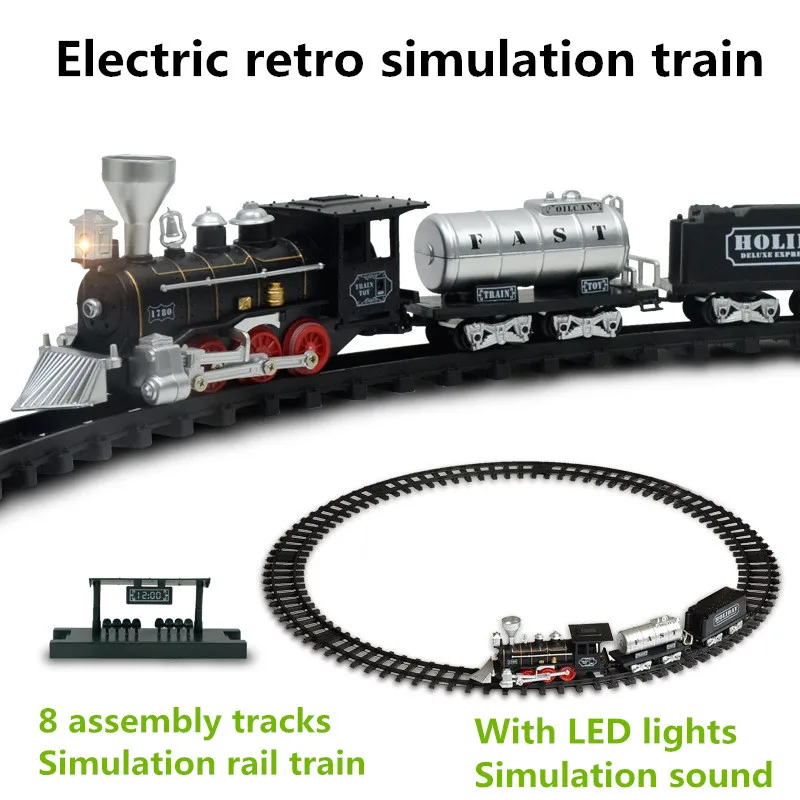 รถไฟรางไฟฟ้า รถไฟติดตามคลาสสิก โมเดลจําลองพร้อมรถไฟเด็กอ่อน ประกอบอิสระ