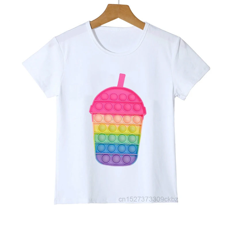 Funny Rainbow Kawaii Cup Fidget Toys Print on T Shirt Shirt Ice Cream Pop It T-Shrit Boys Girls Unisex Tshirt Tee Top