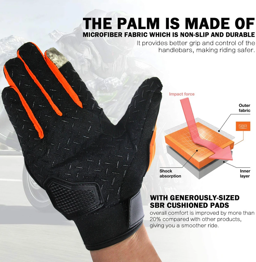 Guantes transpirables para pantalla táctil de motocicleta, protección de dedo completo para deportes al aire libre, montar en bicicleta de cross,