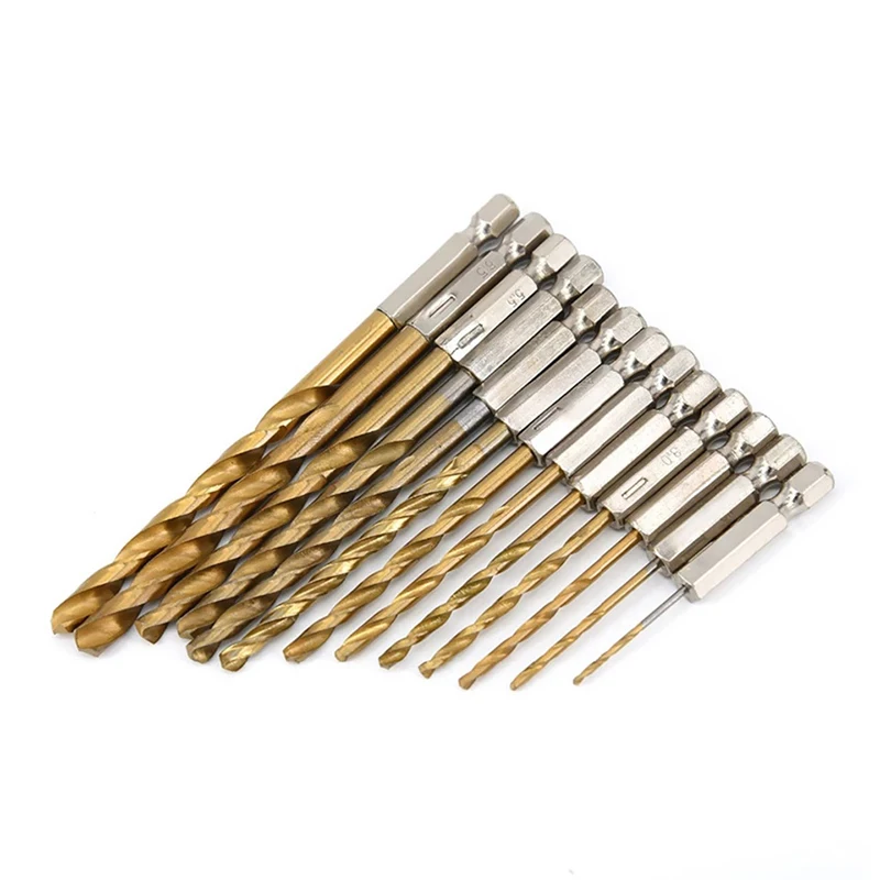 Twist Drill Bit 13pcs/lot 1/4 Hex Shank 1.5-6.5mm HSS High Speed Steel Titanium Coated Drill Bit