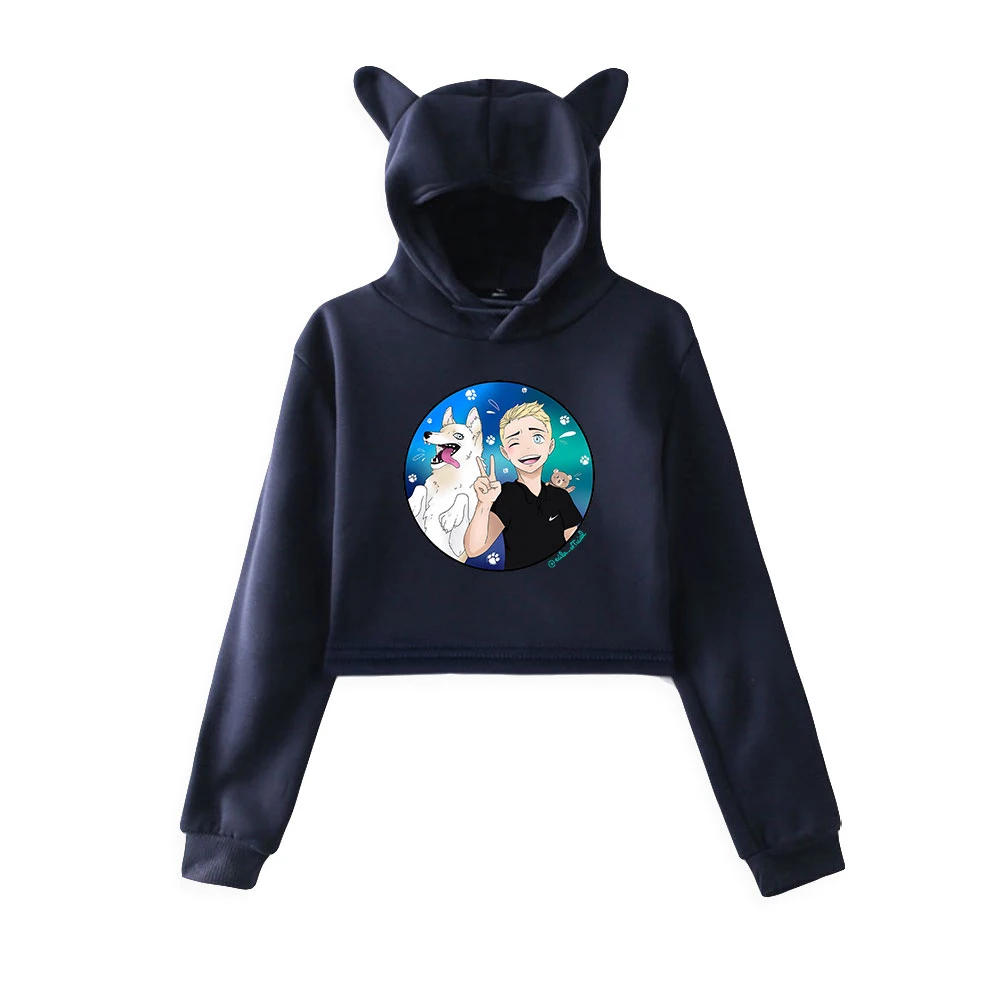 Michou Printing Cat Cropped Hoodies Girl Long Sleeve Hooded Pullover Crop Tops Sexy Loose Ins Tide Kpop