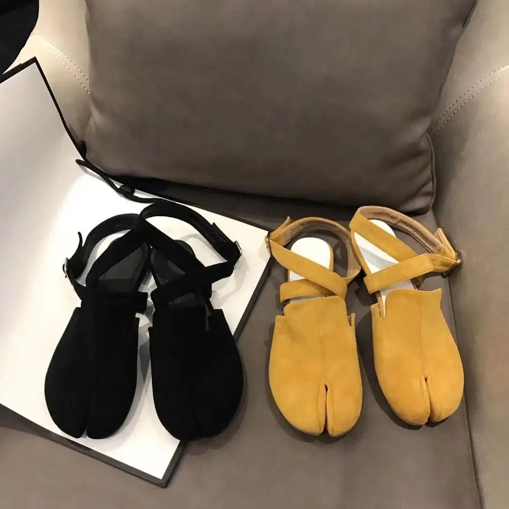 Slingback Split Toe Flats Ballerina Flock&nubuck Tabi Ninia Shoes Women Espadrilles Buckle Band Riband Flats Loafers casual shoe