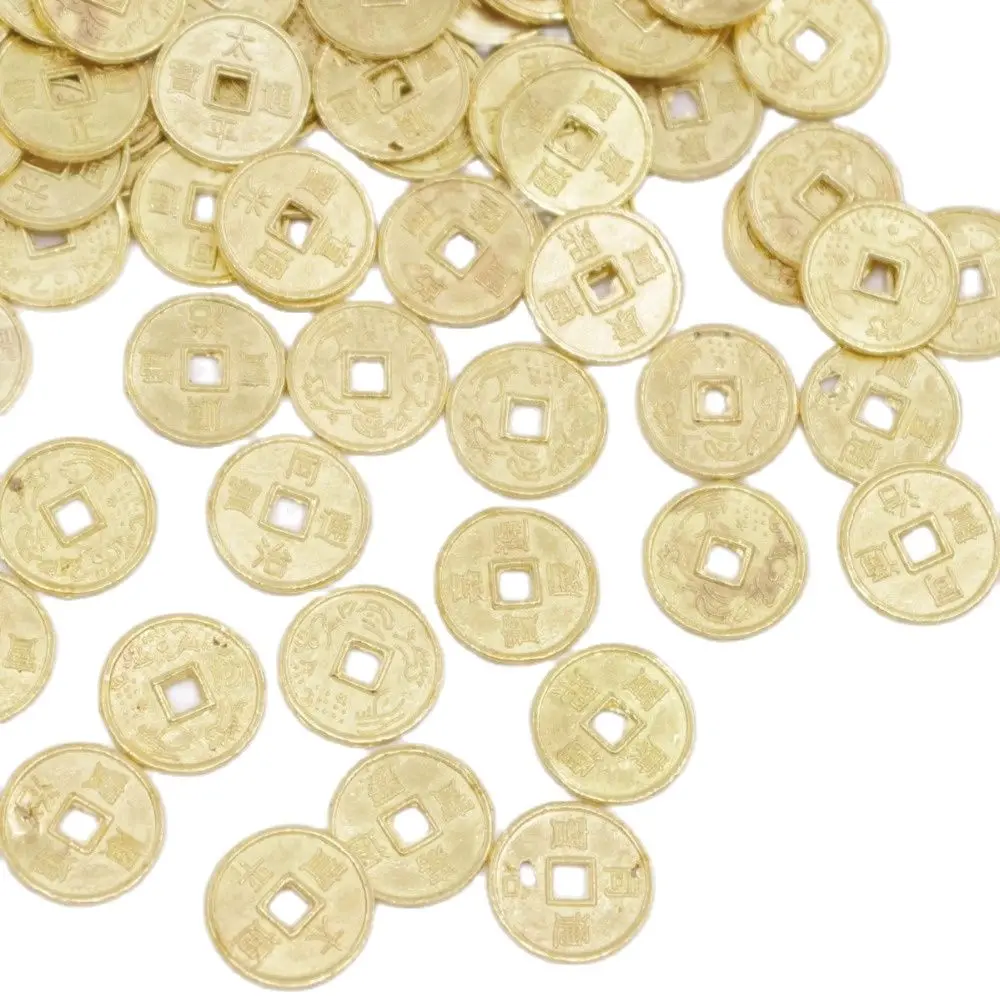 100 PCS 14mm  Lot Replica Chinese Qing Dynasty Golden Color Coins Feng Shui