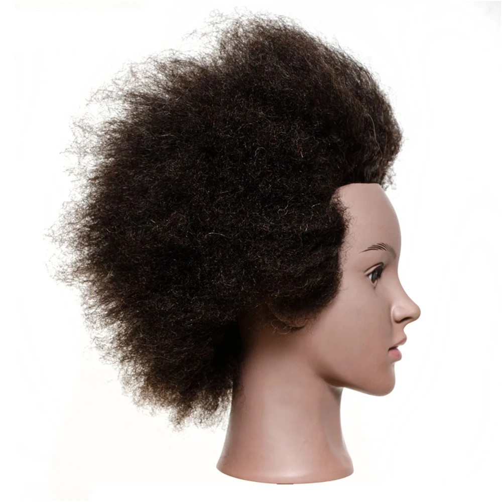 DUNIButter-Tête de Mannequin Afro en Cheveux Humains pour Salon de Coiffure, Entraînement à la Pratique du Tressage