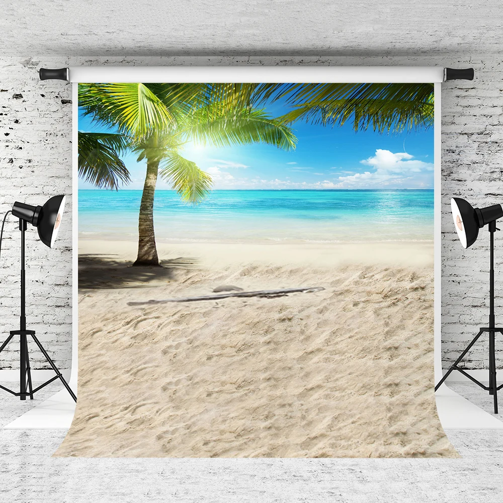 VinylBDS 8X8FT Sea Beach Photography Backdrop Palm Tree Children Backgrounds For Photo Studio