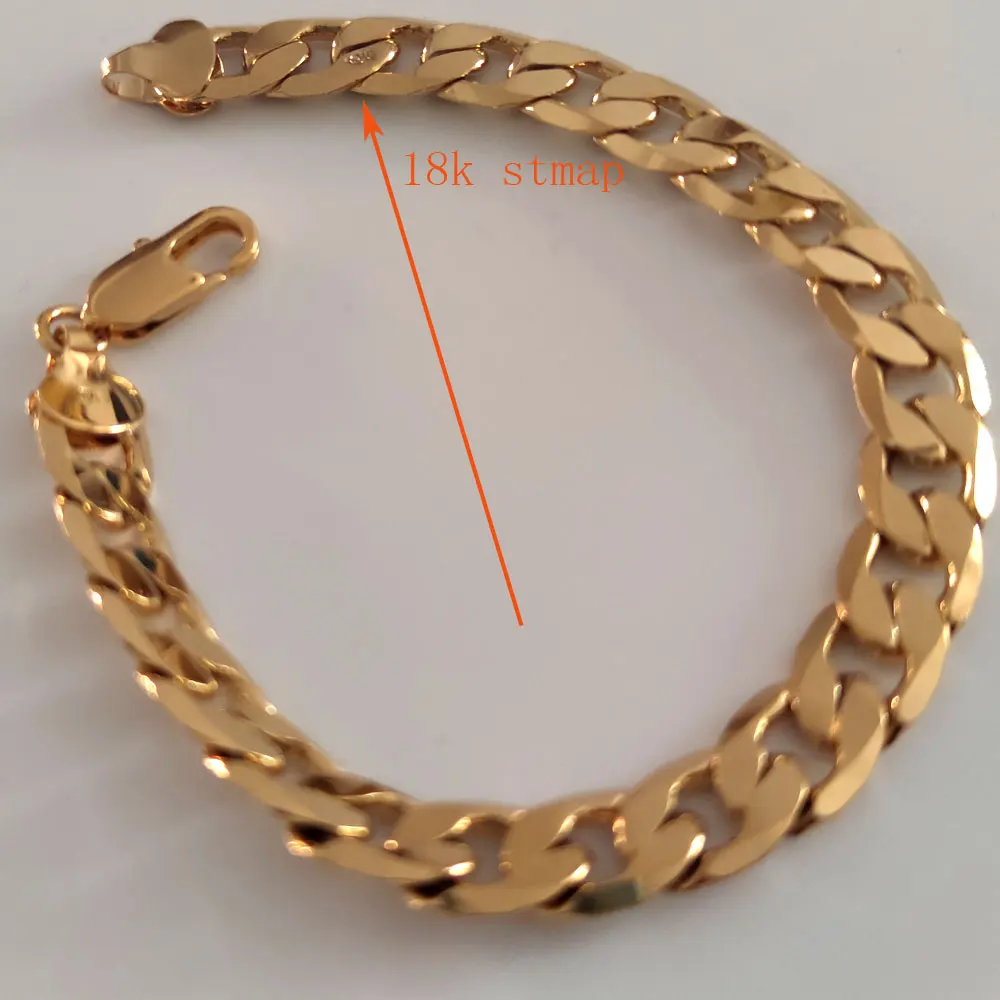 18ct Yellow Gold GF Heavy Miami Curb Cuban Link Chain Mens Bracelet Solid Genuine Chunky Jewellery 21cm