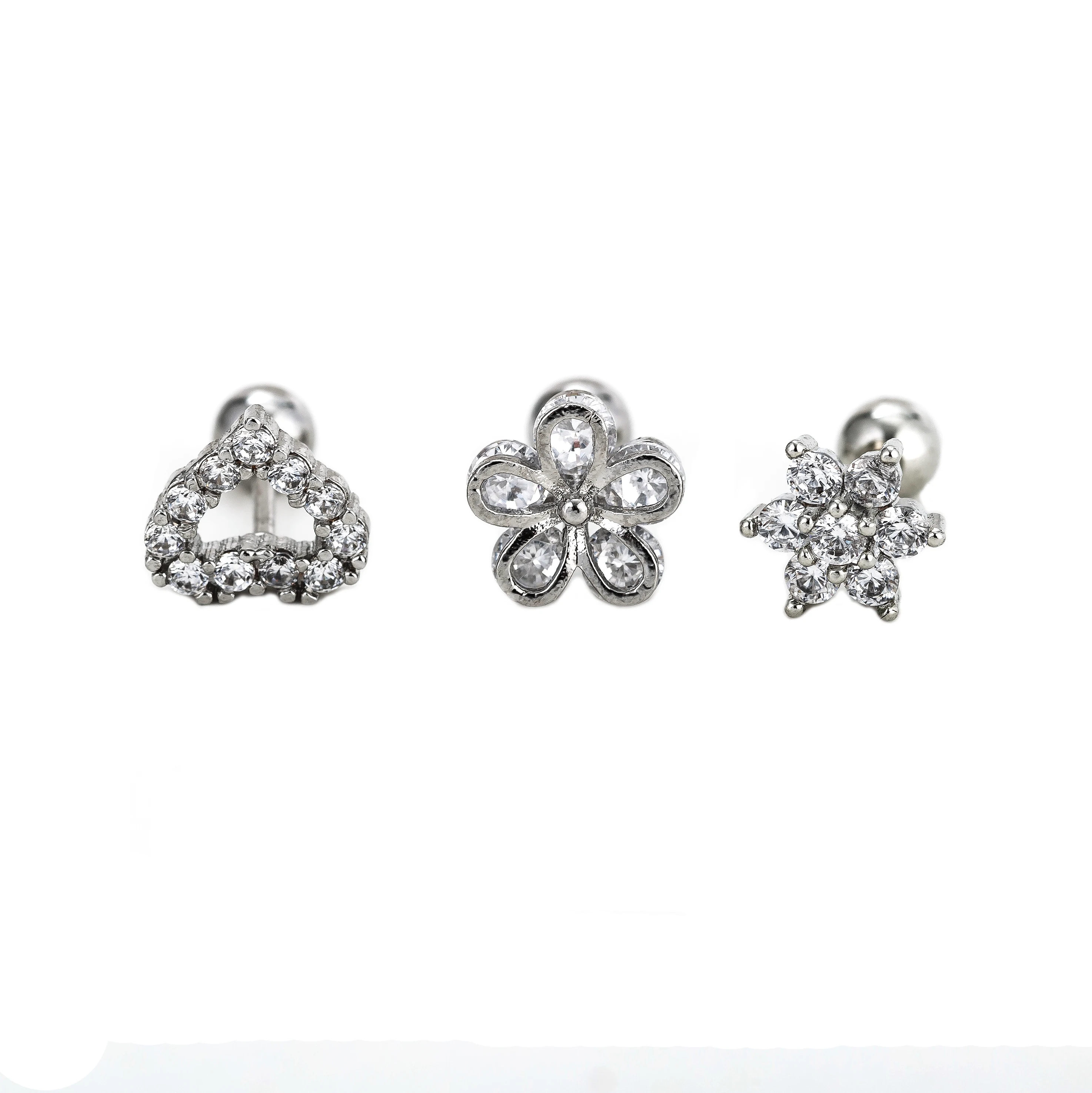 Zircon Ear Stud 0.8mm Clear Cz Cartilage  Flower Star Heart Earring for Women Stainless Steel Small Ear Piercing Jewelry